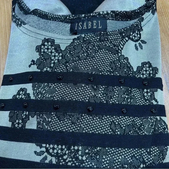 Isabel Gorgeous long lace Striped gold & black blouse shirt tunic w beading - Picture 8 of 8